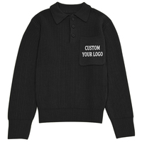 Fabricant Polo personnalisé de haute qualité pour hommes Pull en tricot à manches longues et à col boutonné avec poche