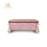 Meubles de chambre à coucher de luxe royal, sculptés à la main, style américain, en bois massif, finition haute brillance, or massif sculpté, style Californie