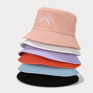 Sombrero de Pescador para Mujer con Bordado de Lazo, Estilo Coreano, Color Macaron, con Diseño de Hojas, para Uso Diario, Casual, Pesca y Playa - Product Image 1