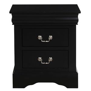 Black 2-Drawer Solid Wood Nightstand Antique European Style Bedroom <b>Side</b> Table Panel Wood Design - Product Image 3