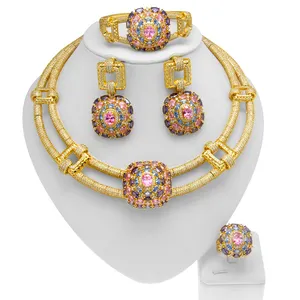 Hot selling 5A grade American colorful diamond CZ wedding bridal jewelry sets
