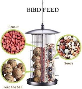 3-in-1 Durable Iron Design Outdoor Metal Hanging Automatic Eco-friendly <strong>Bird</strong> Feeder with Storage for Seeds for &amp; Fatballs - Product Image 5