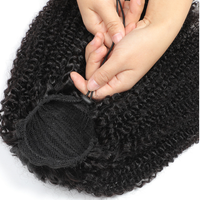 LONGFOR en stock Extensions de cheveux humains brésiliens Remy Afro bouclés crépus 4B-4C, queues de cheval à cordon de serrage, fournisseur de choix