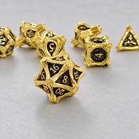 Jeu de dés en métal doré poli, polyédriques à bords tranchants, pour RPG (D4 D6 D8 D10 D12 D20), motif branche de forêt, pour jeu de société