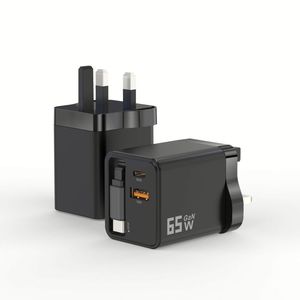 65W GaN Charger with Retractable Cable USB C US EU AU UK <b>Plugs</b> Wall Charger Block for All Phones - Product Image 1