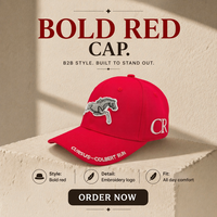 Gorra de Béisbol Unisex Premium, Ajustable, de Algodón Prelavado, Color Rojo Vibrante, con Monograma 3D Bordado en el Borde