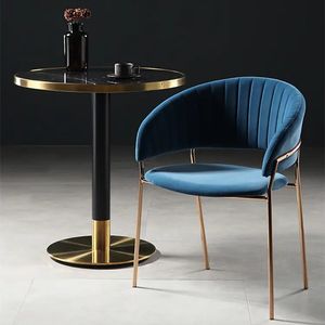 Chaise de salle à manger en tissu velours moderne de luxe avec pieds en métal pour la maison et l'hôtellerie - Product Image 5