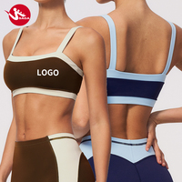 Bra Olahraga 2 Warna Kontras Model Strappy Back untuk Pilates Yoga, Menyerap Keringat, Bernapas, Sensasi Telanjang, Langsung dari Pabrik Grosir