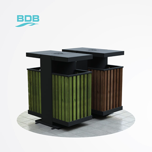 Couvercle de poubelle en bois, conteneur de déchets résistant aux chocs, structure modulaire double - Product Image 1