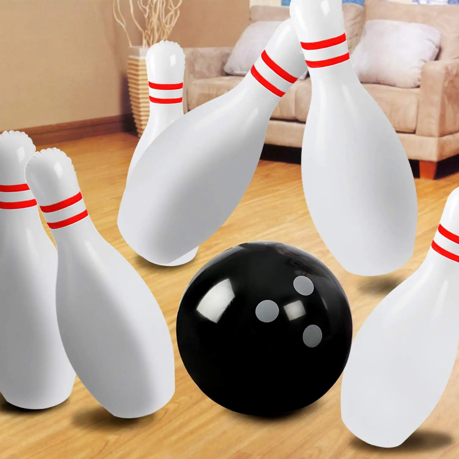 Set Bowling tiup buatan pabrik untuk anak-anak dan dewasa, satu bola 14 inci dengan enam pin 22 inci