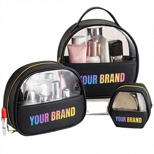 Custom Logo Cartoon Transparent PU Clear Soft Handle <b>Bag</b> with Zipper Fashion <b>Travel</b> Cosmetic Wash High Quality Ladies <b>Makeup</b> <b>Bag</b> - Product Image 1
