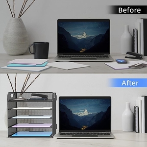 2023Amazon tốt nhất người bán 5 Khay giấy tổ chức với xử lý lưới bàn tập tin thư tổ chức giấy đen SORTER văn phòng nhà trường - Product Image 4