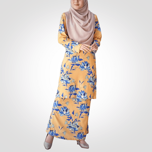 SIPO Eid New Design Malaysia Muslim Kurung Pahang Blue Floral Prints Musulmane Perempuan Dress Modern Baju Kurung - Product Image 3