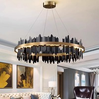 Luminaire suspendu noir moderne de luxe pour salon, salle à manger, chambre à coucher, hauteur réglable, design créatif, lumière circulaire, hôtels