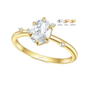 Grosir 6 Cabang Saudi 14K Emas Murni Pertunangan Oval Bentuk 1.5 Ct Moissanite Cincin Perhiasan untuk Penggunaan Sehari-hari