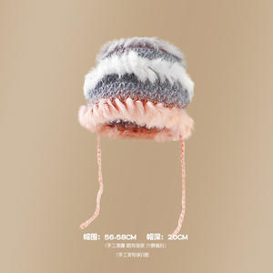 2024 estilo coreano tres colores suave conejo felpa empalme aislamiento invierno sombrero poliéster cálido protección <span class=keywords><strong>para</strong></span> los oídos sombrero <span class=keywords><strong>de</strong></span> cubo <span class=keywords><strong>de</strong></span> punto - Product Image 4