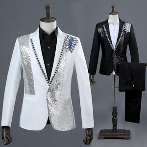 Conjunto de Blazer y Pantalones para Novios, 2 Piezas, Cuello Alto, Lentejuelas, Traje de Cantante, Presentador, Coro, Traje de Vestir para Hombre - Product Image 1