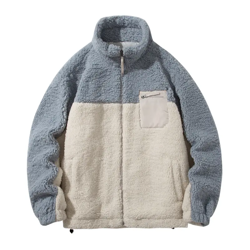 High Quality OEM Design Embroidered Full Zip Up Custom Pattern Sherpa Fleece Jacket