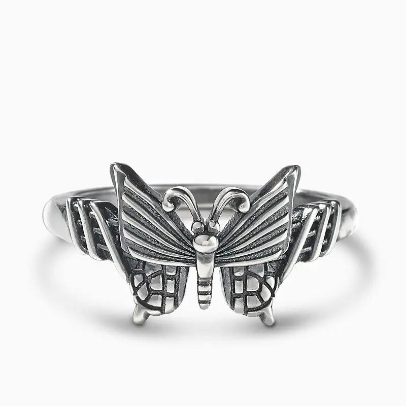 High quality Vintage Real 925 Sterling Silver New Flying Butterfly Wings Designs Ring Band For Men Women