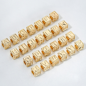 Titanium Steel Non-tarnish 8mm 26 Letter square Dice Embossed 14K Gold Plated Spacer Beads Handmade Beaded Bracelet Necklace <strong>Bag</strong> - Product Image 6