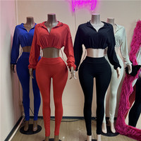 Set Wanita Sweatshirt Crop Beritsleting dan Celana Jogger Elegan 2026 Pakaian Olahraga Musim Gugur Set 2 Potong