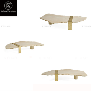 Sang trọng thiết kế độc đáo travertine đá cẩm thạch hàng đầu bảng vàng Thiết kế Bắc Âu vàng thép không gỉ cây thân cây bàn cà phê cho biệt thự - Product Image 6
