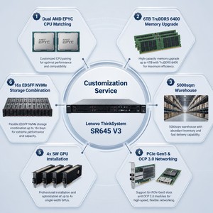 เซิร์ฟเวอร์ Lenovo ThinkSystem SR645 V3 แบบ Dual AMD EPYC รุ่นที่ 5 ความจุ 6TB TruDDR5 6400MHz 16x EDSFF NVMe รองรับการจำลอง GPU HPC ขนาด 1U สำหรับติดตั้งในแร็ค - Product Image 5