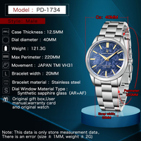 Montre-bracelet Pagani Design PD-1734 1734 à quartz japonais, en acier inoxydable, étanche, de luxe, vintage, pour homme, avec boîte.