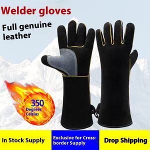 Guanti in pelle di vacchetta per Barbecue all'aperto a lungo stile guanti termoisolanti protezione lavoro saldatrici caratteristica termica - Product Image 2