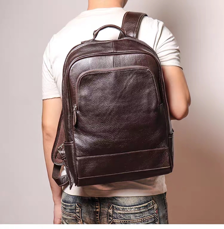 Sac à Dos Homme En Cuir Véritable - Vintage, Fait Main, Compartiment Ordinateur, Marron