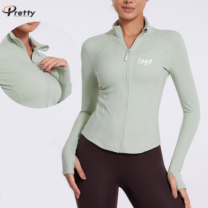 Wholesale Sports Shirts Custom logo Long Sleeve Yoga Top Casual Coat Running Stand Collar Slim Fit Zipper Workout Gym Sports Top