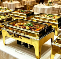 Plat à chafing rectangulaire de luxe 9L en acier inoxydable doré, chauffe-plat de buffet de haute qualité, alimenté à l'alcool, pour la restauration hôtelière
