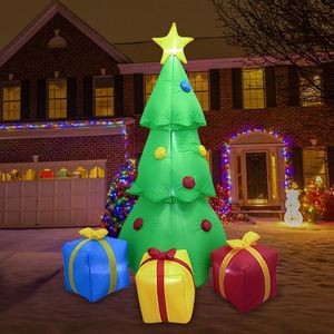 Décorations de jardin gonflables de Noël style américain avec étoile lumineuse LED de 7 pieds et chaussettes de Noël, idéales pour l'exportation transfrontalière - Product Image 1