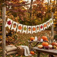 Bannière exclusive en feutre pour Thanksgiving, décoration de table pour fête de famille avec citrouille, feuille d'érable et gland