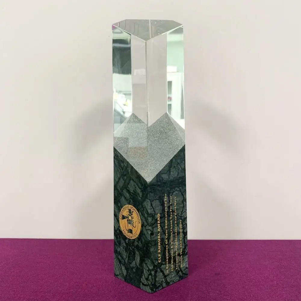 Premios acrílicos de alta calidad Adl, mármol y cristal, nuevo diseño, premios de trofeo de cristal personalizados con Color verde