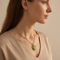 Collier pendentif ovale vintage ZG avec pierre précieuse verte, plaqué or PVD, en acier inoxydable, pour femme