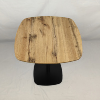 Table Ronde de Style Nordique avec Plateau en MDF à Grain de Bois et Pieds en Métal Noir, Table Bistro Compacte pour Cuisine et Balcon
