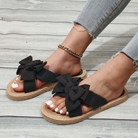 Sandalias de Plataforma Tejidas de Lino con Lazo Grande para Mujer, Logotipo Personalizado, OEM, ODM, Fábrica Certificada, Tela Arrugada, Punta Abierta, Estilo Espadrille