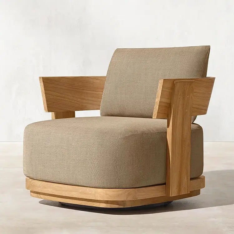 Cadeira giratória de madeira de teca para salão de estar, novo modelo de mobília moderna e luxuosa