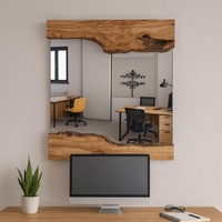 Wood Handmade Mirror, Real Wood Rustic Wall Hanging Wavy Mirror, Asymmetrical Live Edge Wooden Mirror