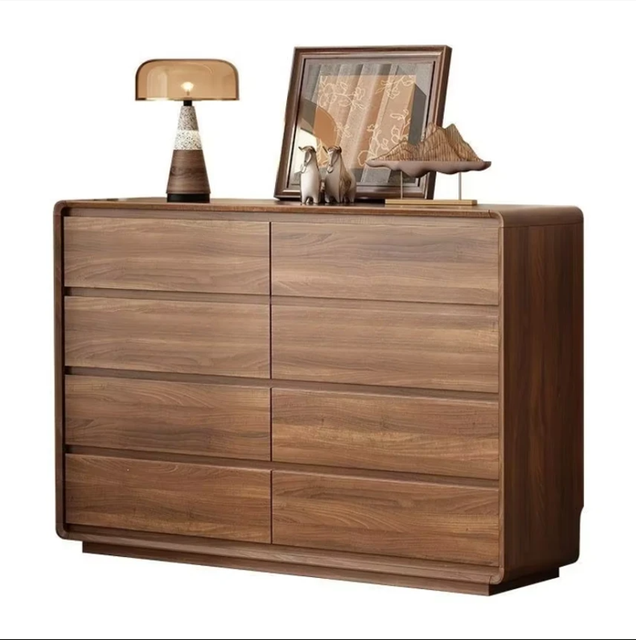 Large-capacity Partitioned Storage Chest Drawers New Chinese Style Walnut Wood Grain Featuring Quiet-running Slides Stable