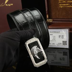 Ceinture pour homme en cuir de crocodile de haute qualité avec boucle en argent sterling 925, ceintures de créateur - Product Image 2