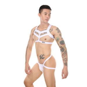 Ensemble soutien-gorge sexy pour homme avec bretelles croisées et string, sous-vêtements noirs en nylon taille basse pour travestissement - Product Image 2