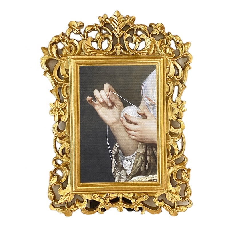 Cornice Barocca Principessa In Resina Oro - Intaglio Floreale - Portafoto Da Tavolo Vintage