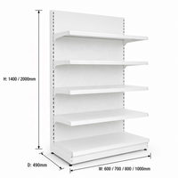 Étagère de présentation de supermarché à poteaux arrière de 1400/2000 mm de hauteur, 3 à 5 niveaux réglables, en acier laminé à froid, pour détaillants