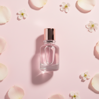 Flacon de parfum en verre fait main avec bouchon en liège, colliers, insert en galet, design heptagonal, capacité en litres, finition dégradée