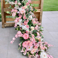 Klassische Traditionelle Pfirsichrosa Seidenrosen und Nelken 200x40cm T-Bühnen-Hintergrund Hochzeitsdekoration Hochzeitsbodenblumen