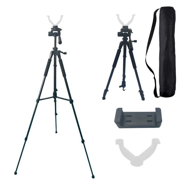 Portable Hunting Tripod Stand Shooting Stick Adjustment Center Column 25"-68" Leg Length Adjustable Aluminum Support V Yoke Head