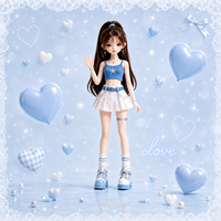 Poupée en plastique écologique personnalisée de 14 cm, forme de dessin animé de petite fille bleue, objet de collection pour cadeaux promotionnels et faveurs de fête
