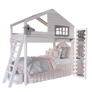 Lit cabane en bois massif pour enfants, lit superposé moderne, lits séparés pour frère et sœur dans les petits appartements, personnalisable - Product Image 5